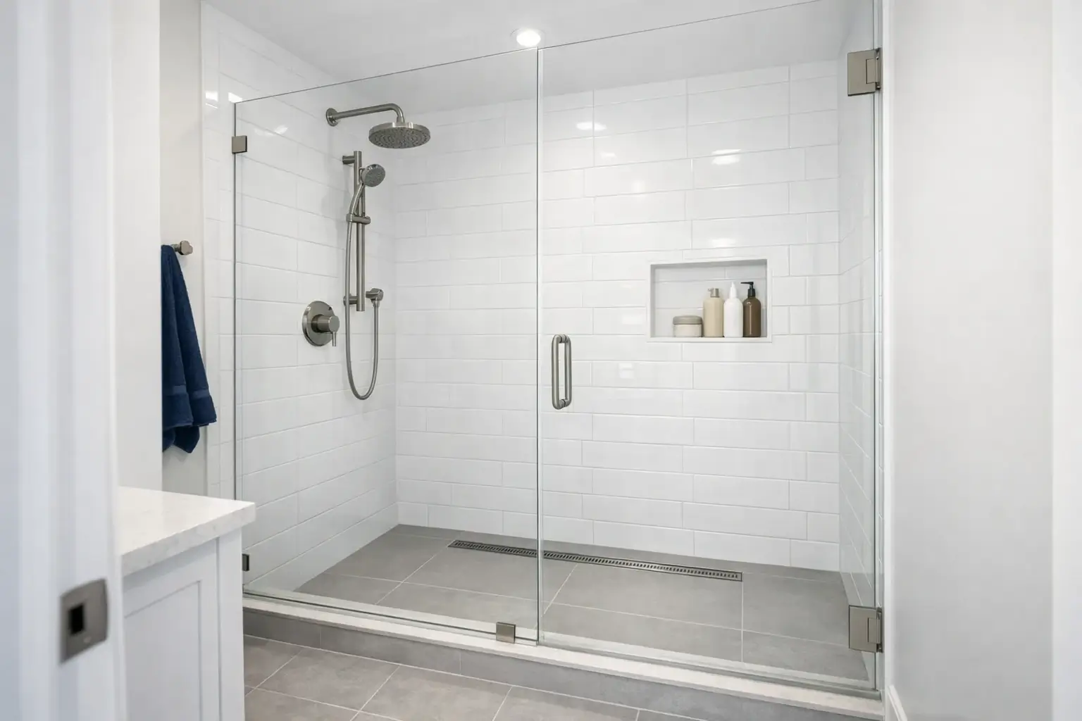 Modern walk-in tile shower