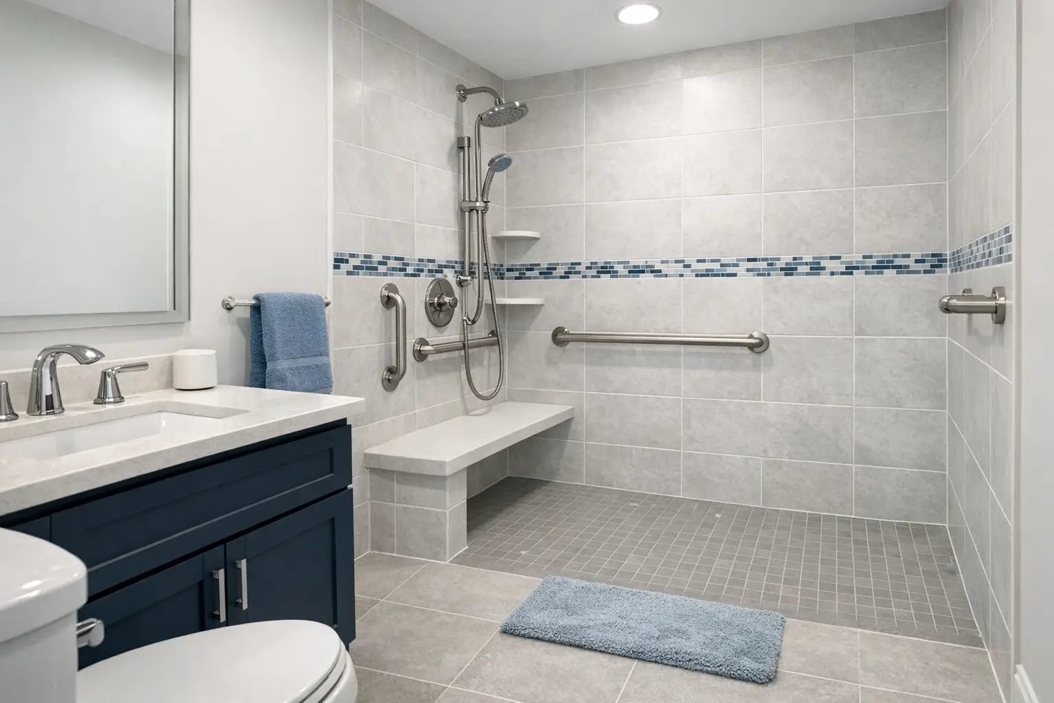 Accessible bathroom with grab bars