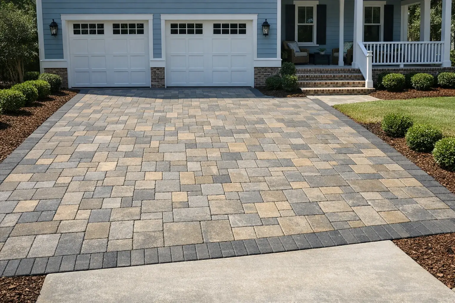 New paver driveway with contrasting border