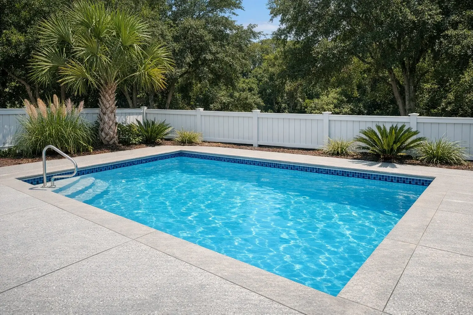 Gunite pool resurfacing with fresh interior finish and updated pool deck
